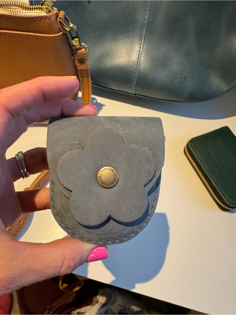 Portland leather Petunia Pouch in storm